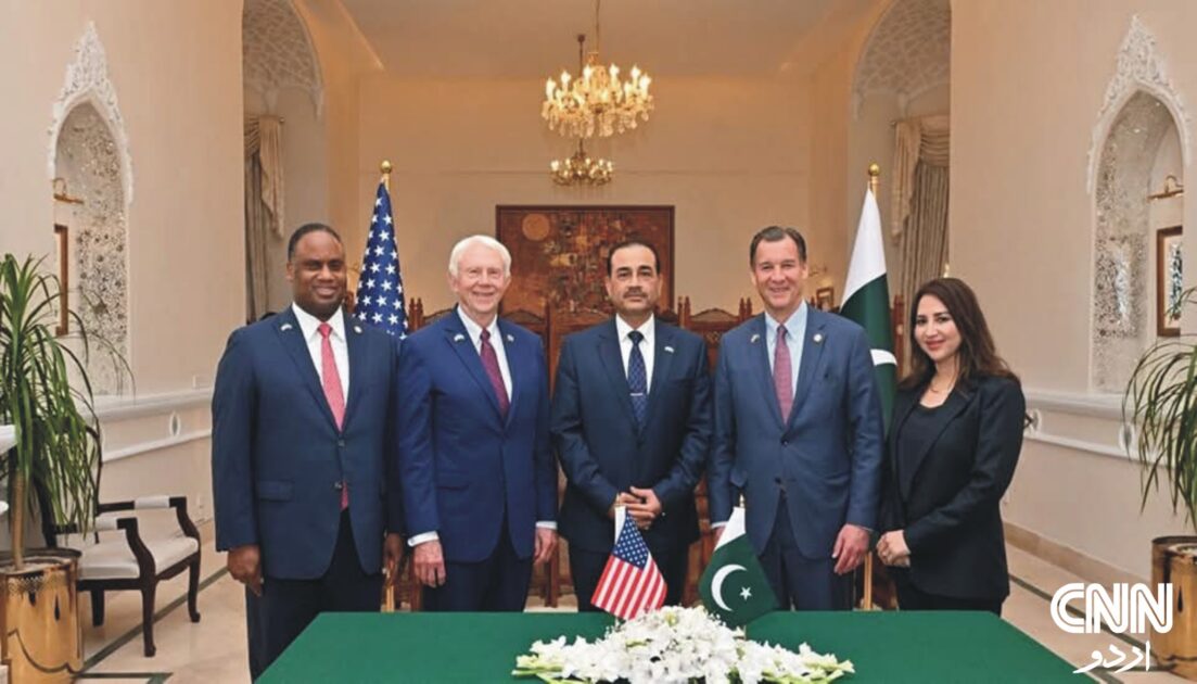 General Asim Munir meeting with U.S. Congress members Jack Bergman, Thomas Souzzi, and Jonathan Jackson in Rawalpindi.