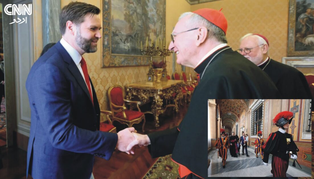 Vice President JD Vance in a meeting with Vatican officials discussing migrant and refugee issues.