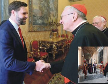 Vice President JD Vance in a meeting with Vatican officials discussing migrant and refugee issues.