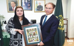 Vietnamese Ambassador Pham Anh Tuan meets Parliamentary Secretary Saba Sadiq at the Ministry of Human Rights in Islamabad