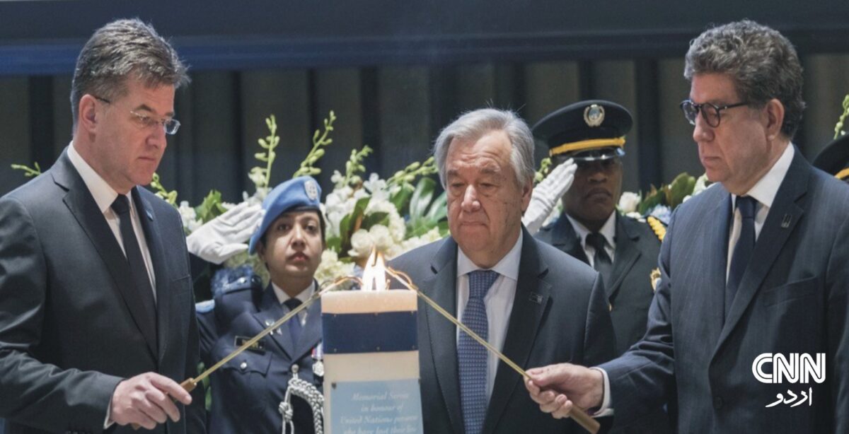 UN officials and family members gather in a solemn ceremony to honour 168 staff members who died in service during 2024, including 126 in Gaza.