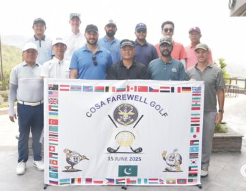 Group photo of Defence Attachés and diplomats at COSA-hosted farewell golf event in Islamabad