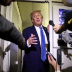 Former U.S. President Donald Trump speaking to reporters aboard Air Force One regarding the Iran-Israel conflict.