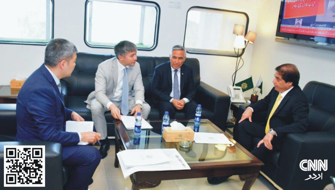 Kazakhstan and Turkmenistan ambassadors meet Pakistan’s Federal Minister for Railways Hanif Abbasi in Islamabad to discuss enhancing trilateral railway cooperation and regional connectivity.